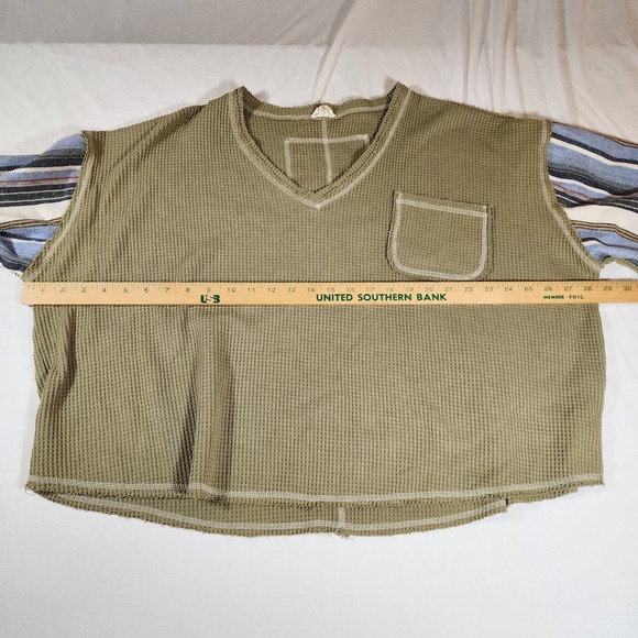 Pol Waffle Knit Over Sized Green Womens Patch Sleeve Sweater S - Picture 7 of 9